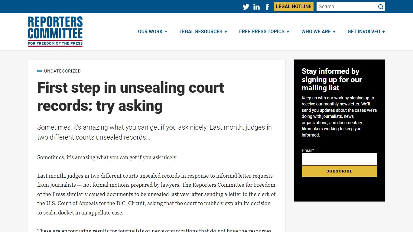 First step in unsealing court records: try asking - The Reporters ...